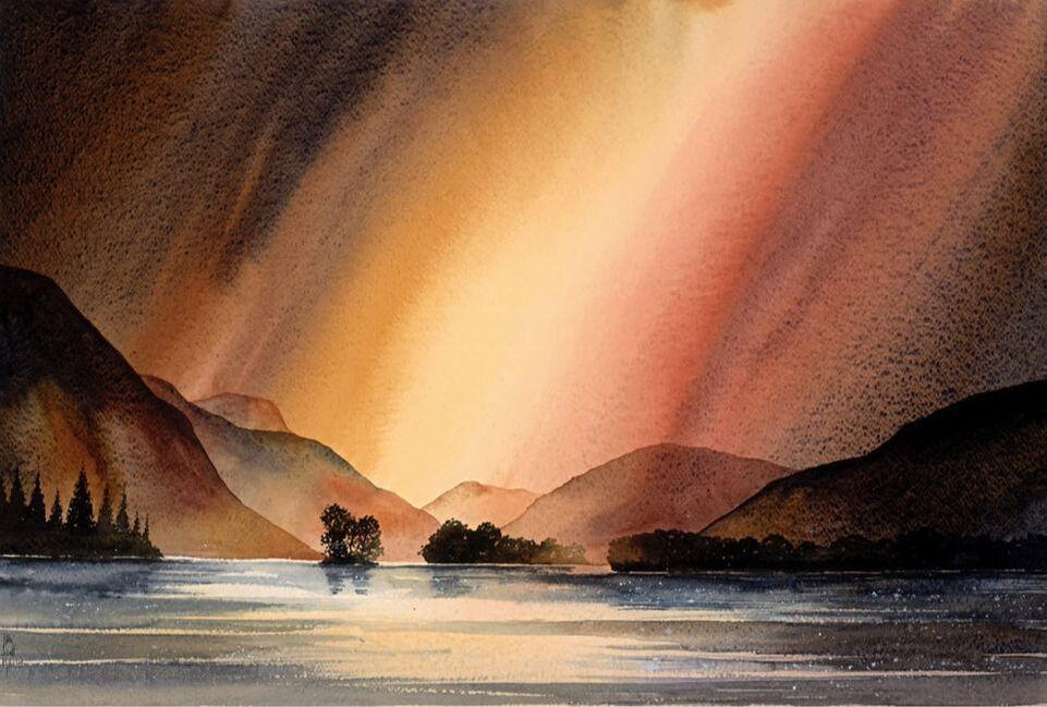 unframed original watercolour painting Storm over Ullswater